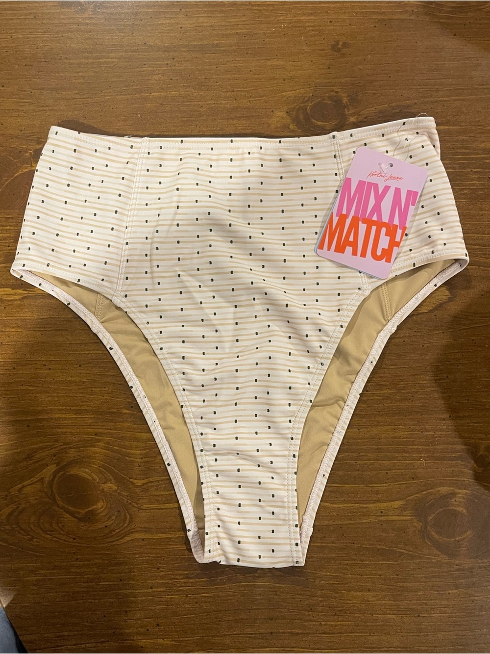 Kortni Jeane High-Waist Bikini Bottom in Cream with Black Dot